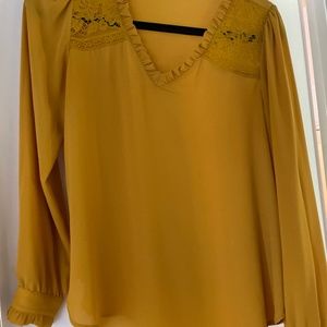 Mustard blouse with floral lacy shoulders